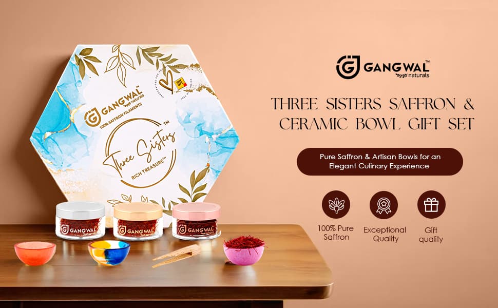 Gangwal Naturals Three Sisters Saffron Gift Pack | Premium Saffron with Artisan Ceramic Bowls Gangwal Naturals