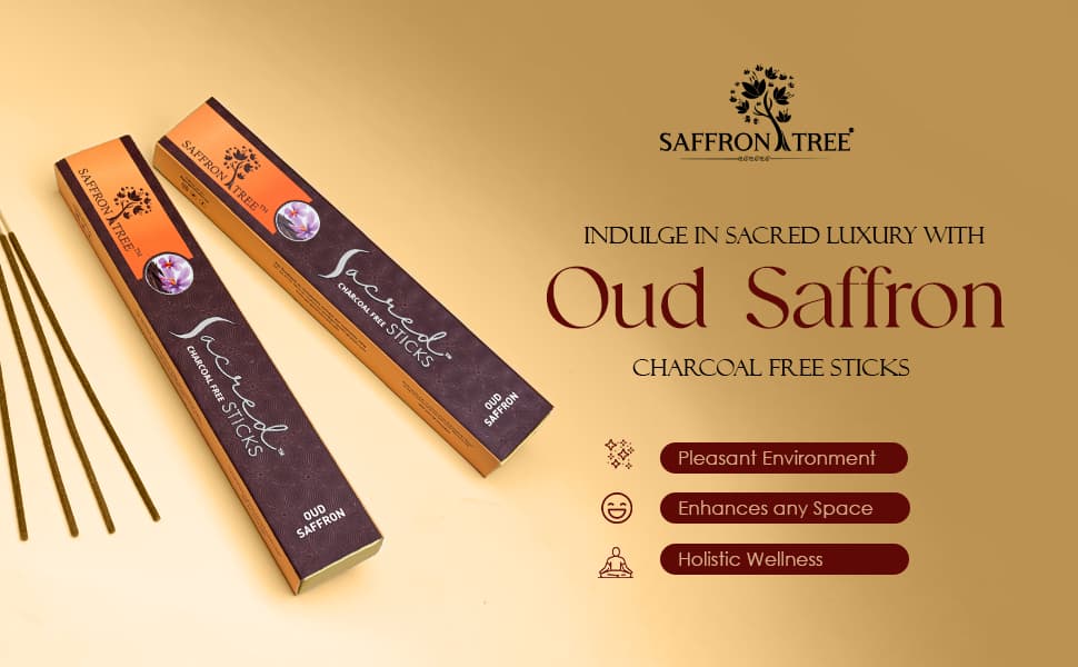 Sacred Sticks Oud Saffron. ( Pack of 3 ) Saffron Tree