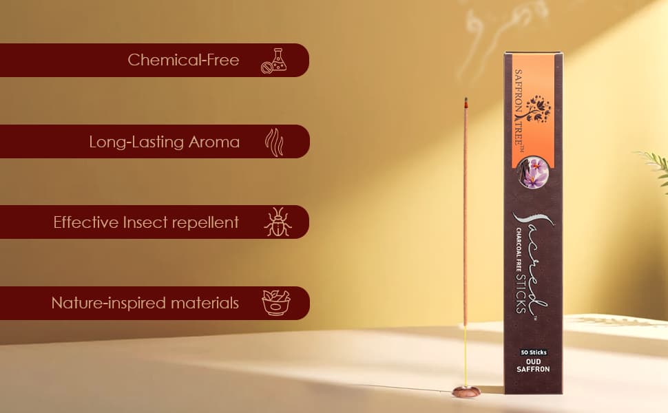 Sacred Sticks Oud Saffron. ( Pack of 3 ) Saffron Tree