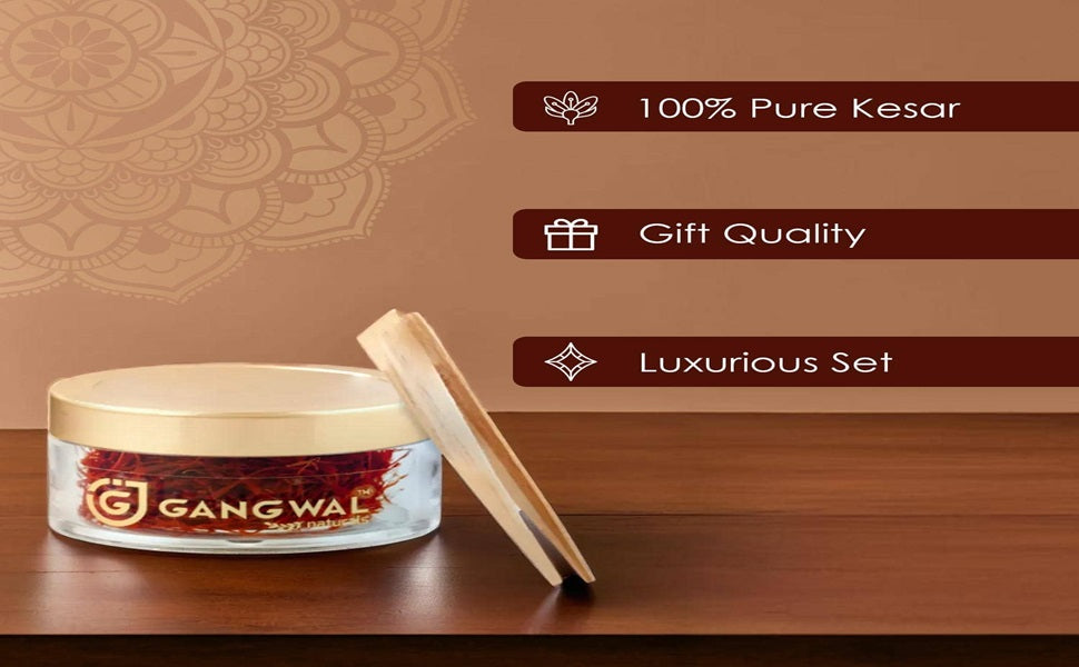 Gangwal Naturals Enchanted Treasure Saffron and Mortar & Pestle with One wooden Tweezer 5 Gram - Classic