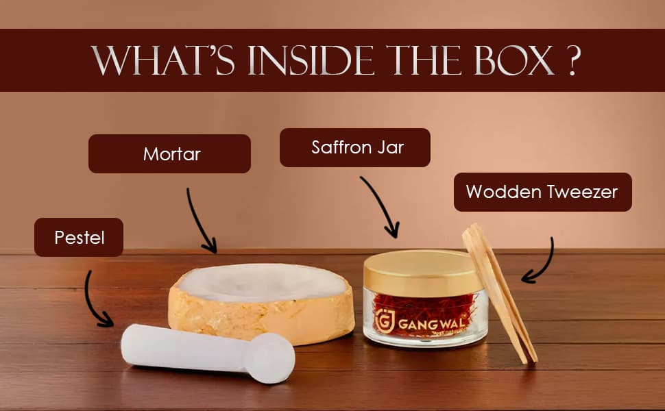 Gangwal Naturals Enchanted Treasure Saffron and Mortar & Pestle with One wooden Tweezer 5 Gram - Classic