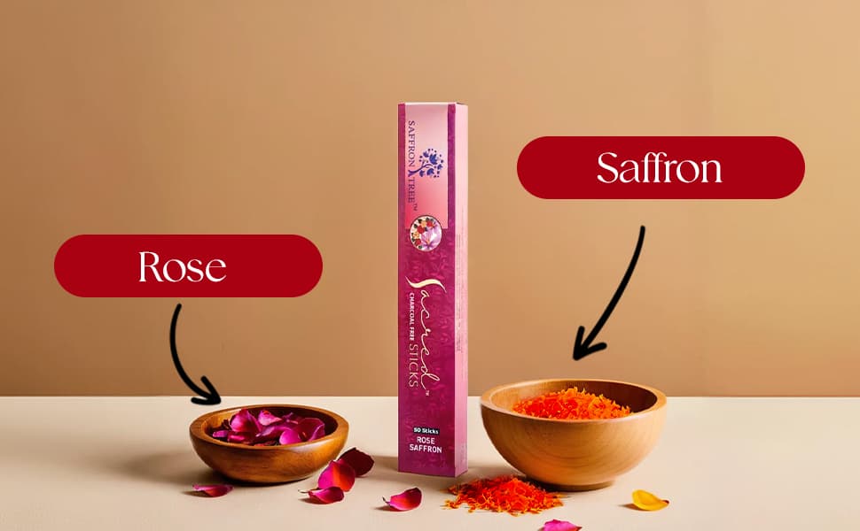 Sacred Sticks Rose Saffron. (Pack of 3 ) Saffron Tree