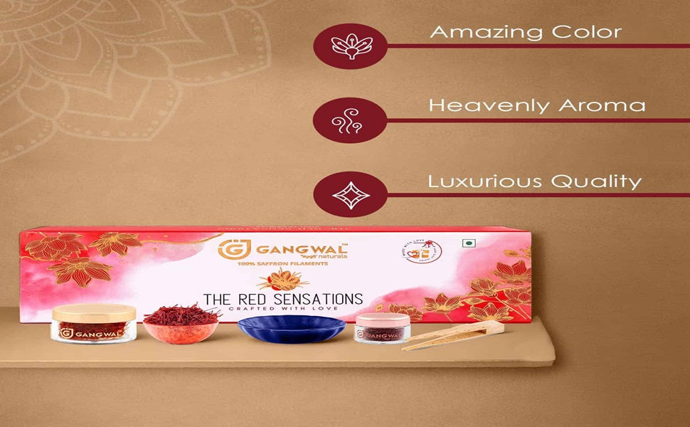 Gangwal Naturals Red Sensations Saffron Gift Pack: 1g Kasmira & 5g Classic Saffron with Ceramic & Crystal Bowls Gangwal Naturals