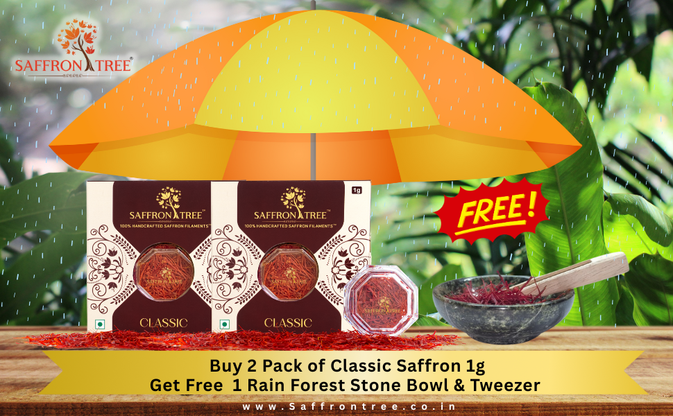 Buy 2 Packs of Classic Saffron 1 g and get a FREE Rainforest Stone Bowl & Tweezer!